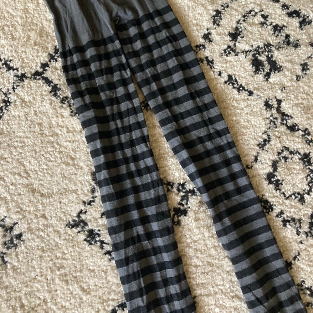 Heavy Red Black & Grey Stripe Tights, fits like XS